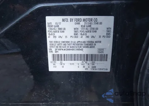 2017 Ford Edge Se from USA, damaged, VIN 2FMPK4G98HBC08542